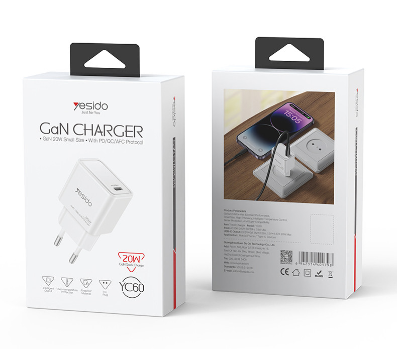 YC60 EU 20W GaN Fast Charging Wall Charger(Type-C Port) Packaging