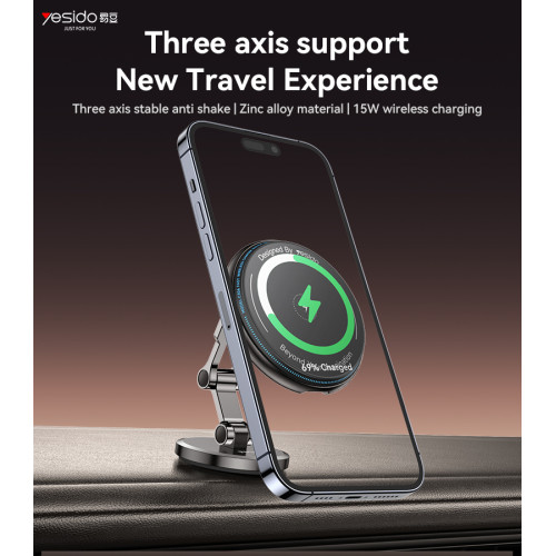 C306 360 Rotation Three Axis Stable Anti Shake Zinc Alloy 15W Wireless Charging Phone Holder