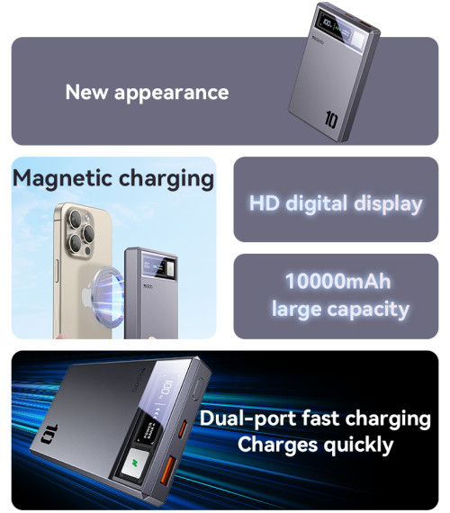 YP61 PD20W Fast Charging HD Digital Display Dual Port 10000mAh Magnetic Wireless Charging Power Bank