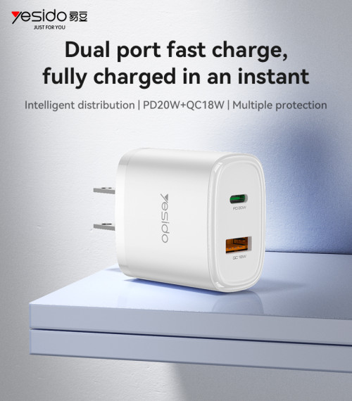 YC48U Multiple Protection PD20W + QC18W USB-C & USB Dual Port Fast Charging US Spec Charger