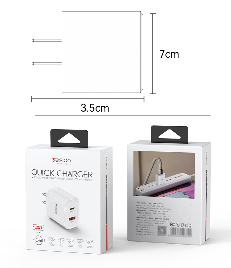 YC48U PD 20W US Spec Charger (USB+TC) Packaging