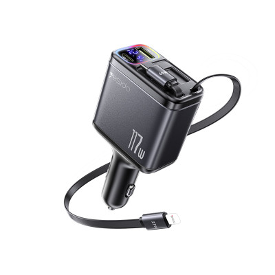 Y63 117W LED Power Display With Telescopic Cable USB & TC Ports Fast Charging Car Charger