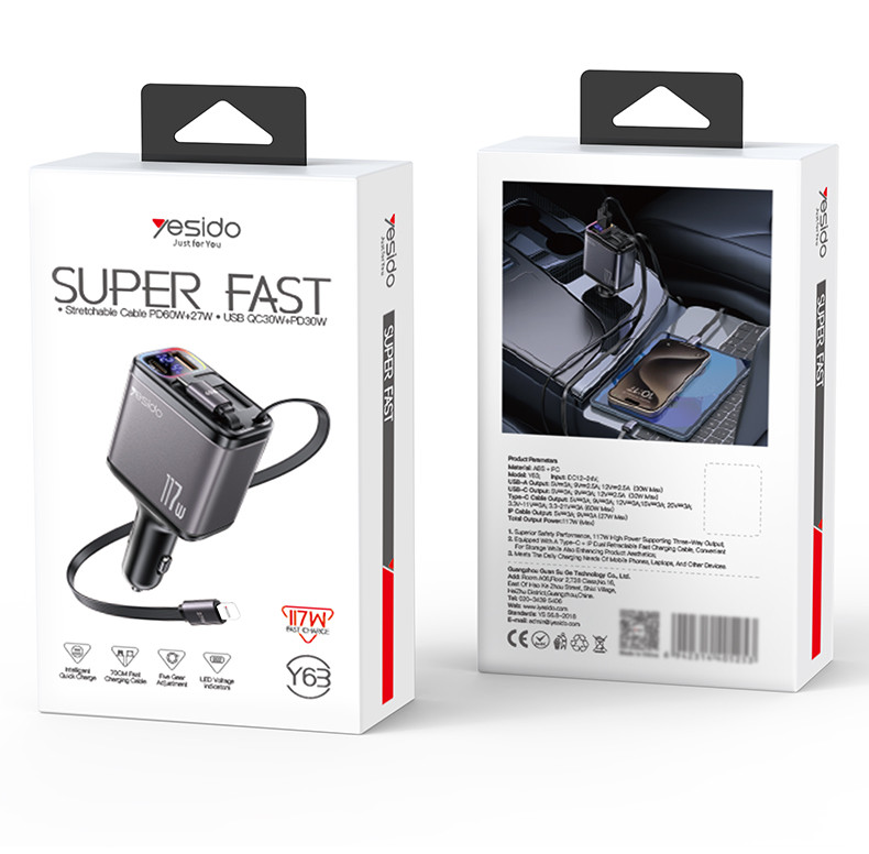 Y63 117W Fast Charging Car Charger Packaging