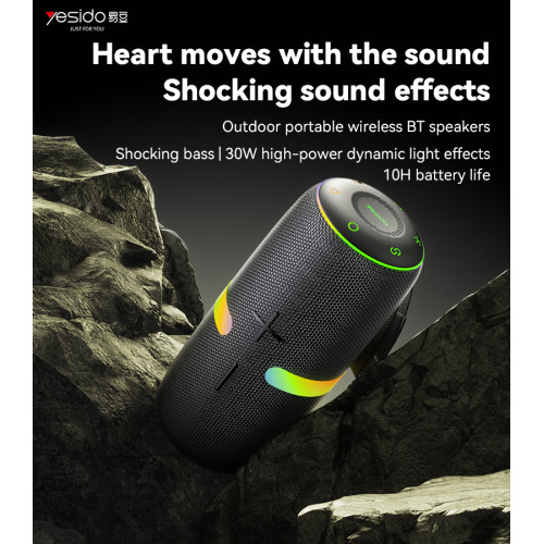 YSW22 30W High-power Dynamic Light Effects Shocking Bass Outdoor Portable Wireless BT Speakers