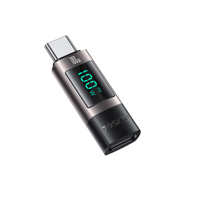 GS24 Aluminum Alloy Data Transmission Power Real-time Display TC To TC  Digital Charging Adapter