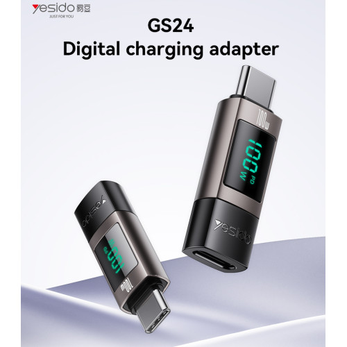 GS24 Aluminum Alloy Data Transmission Power Real-time Display TC To TC Digital Charging Adapter