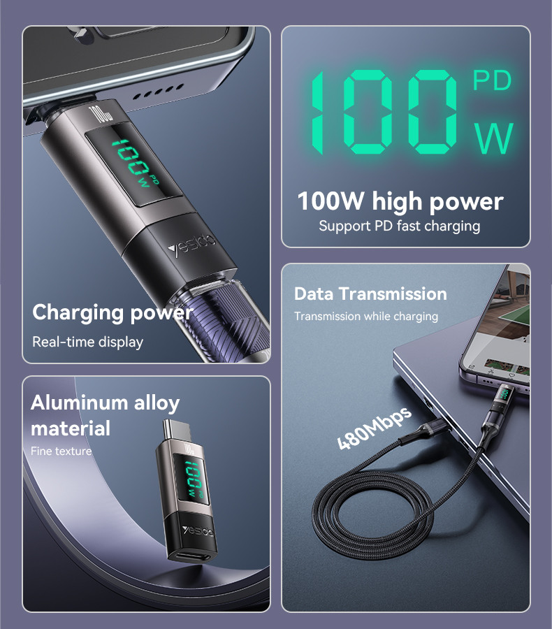 GS24 Aluminum Alloy Data Transmission Power Real-time Display TC To TC  Digital Charging Adapter | OTG Adapter | Yesido 3C Consumer Electronics  Wholesale