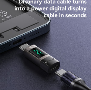 GS24 Aluminum Alloy Data Transmission Power Real-time Display TC To TC  Digital Charging Adapter