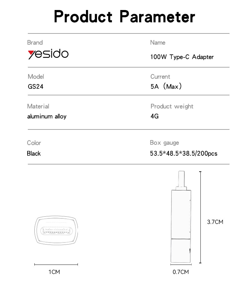 GS24 Type-C to Type-C OTG Adapter Parameter