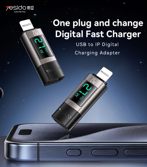 GS25 Aluminum Alloy Data Transmission Power Real-time Display USB-C to IP Digital Charging Adapter