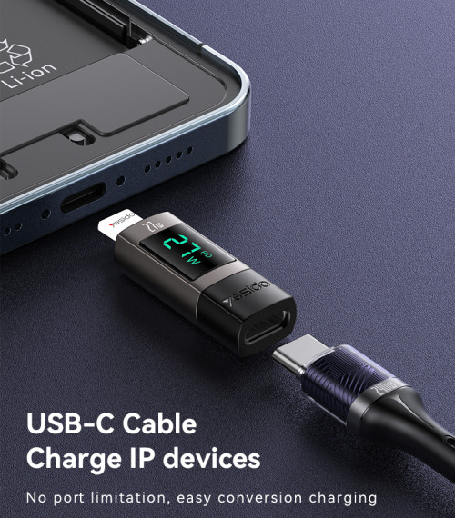 GS25 Aluminum Alloy Data Transmission Power Real-time Display USB-C to IP Digital Charging Adapter