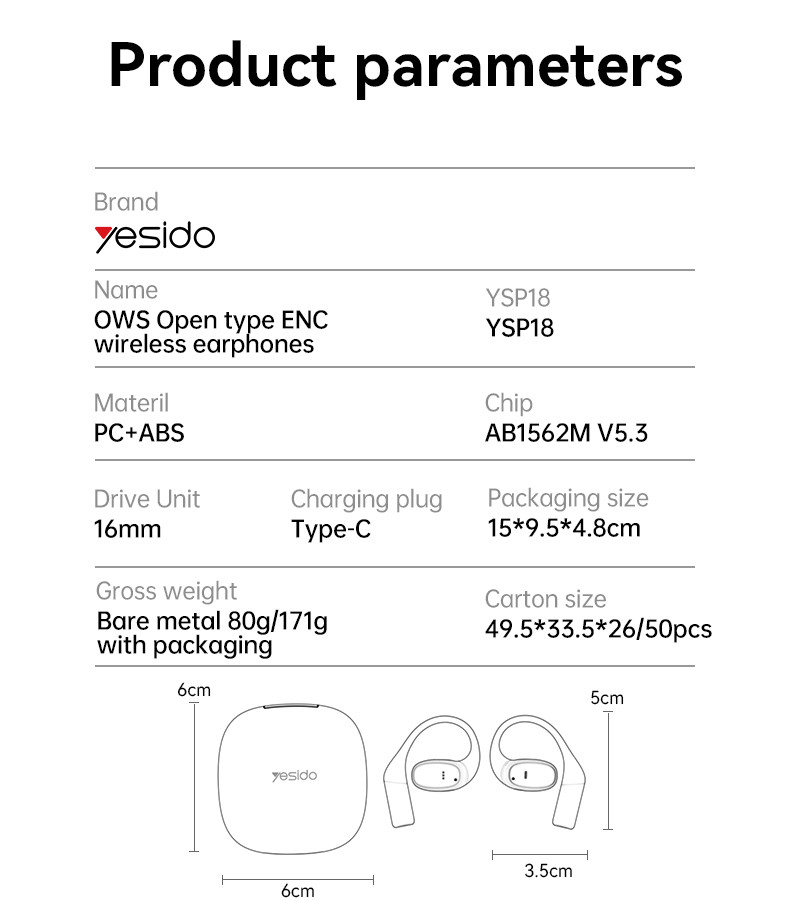 YSP18 With ENS Noise Cancelling OWS Wireless Earphone