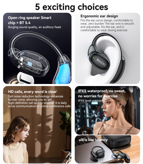 YSP19 BT5.4 Ultra Low Latency IPX5 Waterproof Open Ear Design OWS Open Bluetooth Headset