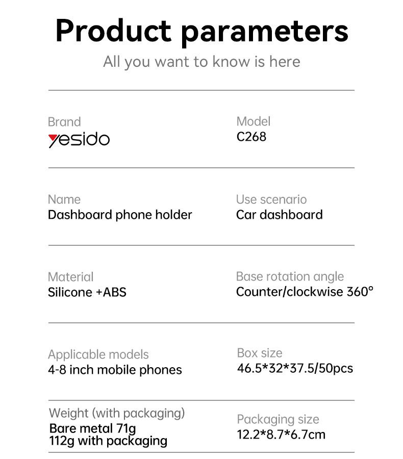 C268 Universal Using Phone /Tablet Holder Parameter