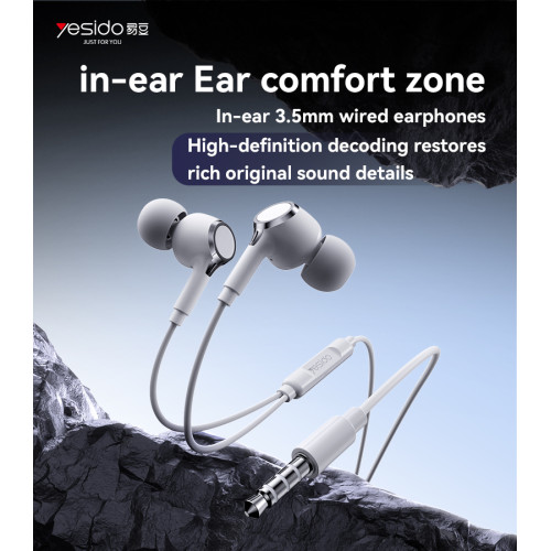 YH53 Black And White Three-button Remote HD Call Design In-ear 3.5mm Interface Wired Earphone