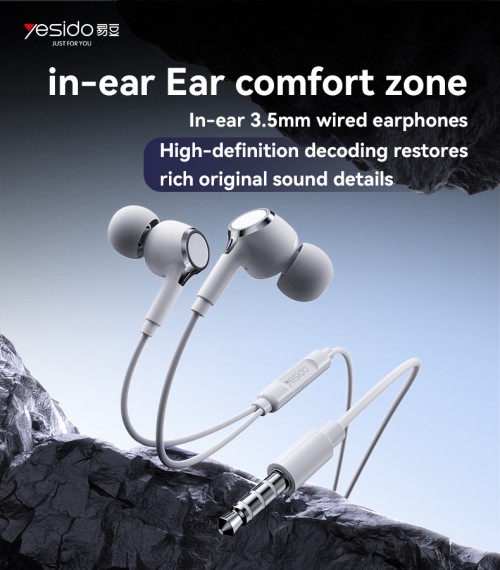 YH53 Black And White Three-button Remote HD Call Design In-ear 3.5mm Interface Wired Earphone