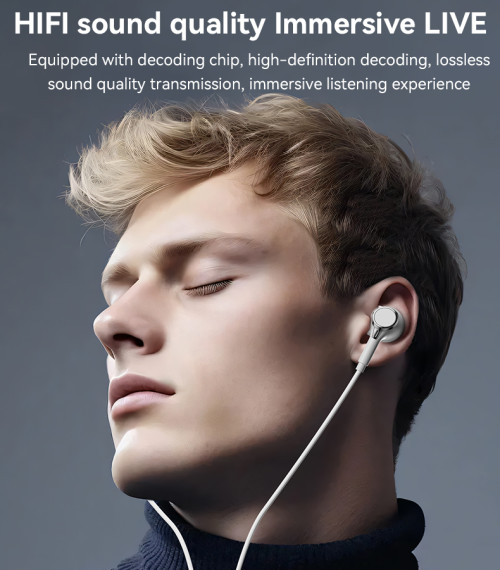 YH53 Black And White Three-button Remote HD Call Design In-ear 3.5mm Interface Wired Earphone