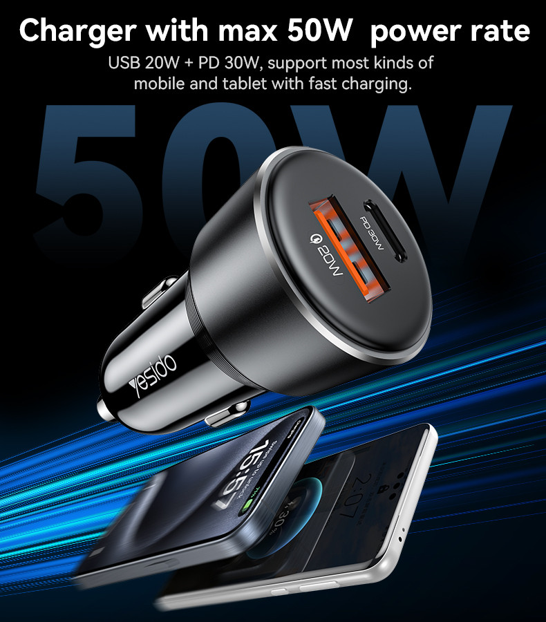 Yesido Y64 50W Fast Charging Car Charger Details