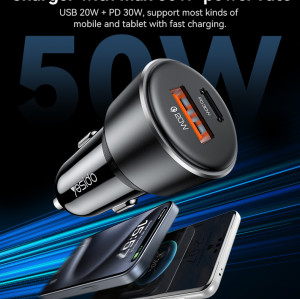 Y64 Aluminum Alloy USB+TC PD30W + USB20W Multi Protection 50W Fast Charging Car Charger