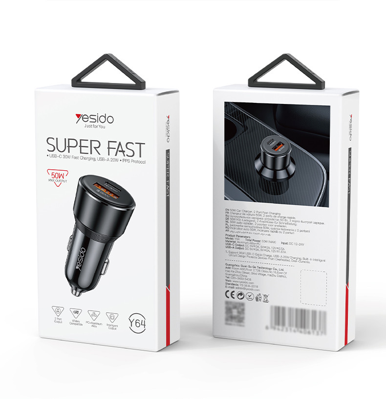 Yesido Y64 50W Fast Charging Car Charger Packaging