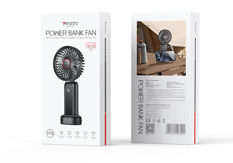 Yesido YF10 Handheld Mini Fan (With Power Bank Function) Packaging