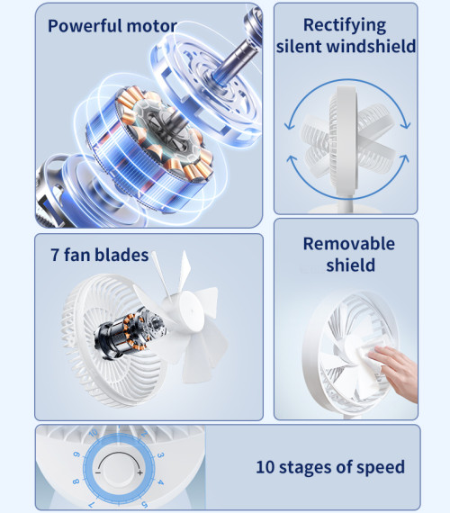 YF12 Rapid Cooling 7 Fan Blades 10 Stages Of Speed Infinite adjustment Table Using 6 Inches Mini Fan