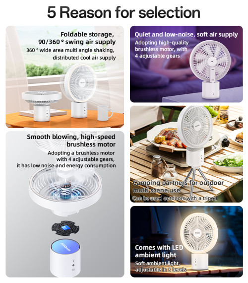 YF13 Four Gears Adjustable Detachable Design Comes With LED Ambient Light Multi Scene Fan