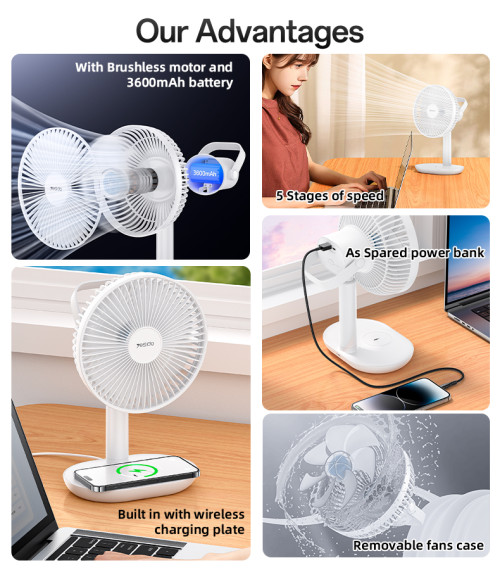 YF16 5 Stages Of Speed With Wireless Charging Plate Functional Table Using Mini Fan