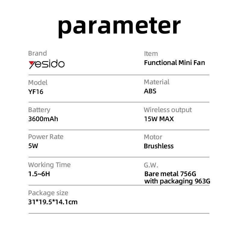 Yesido YF16 5 Stages Of Speed Table Using Mini Fan Parameter