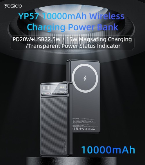 YP57 10000mAh 15W Magnetic Wireless Fast Charging Transparent Power Status Indicator Power Bank