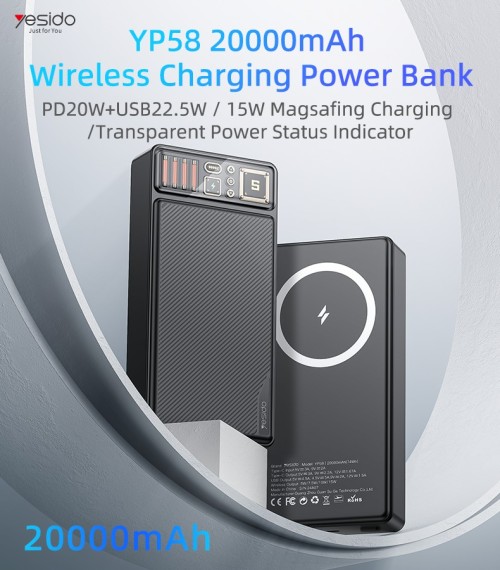 YP58 20000mAh 15W Magnetic Wireless Fast Charging Transparent Power Status Indicator Power Bank