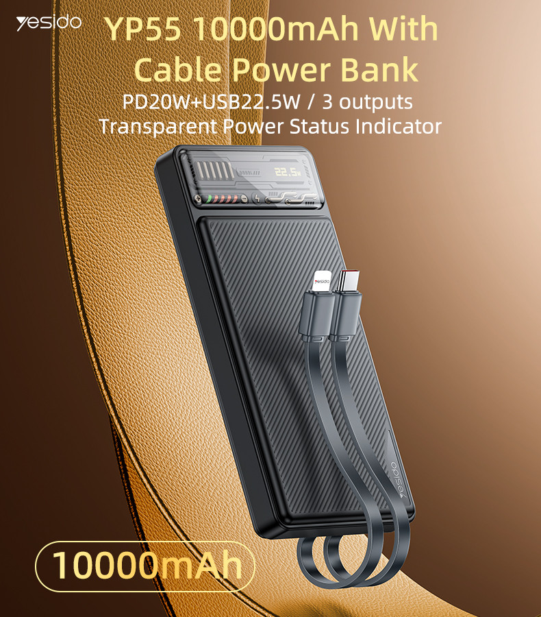 YP55 10000mAh Power Bank With Cable