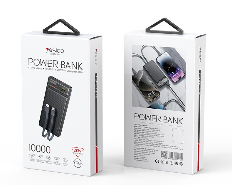 YP55 10000mAh Power Bank With Cable Packaging