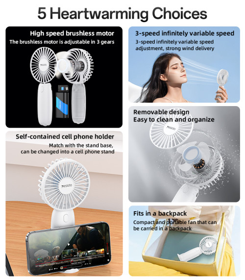 YF15 3-speed Infinitely Variable With 1200mAh Battery Removable Design Small Fan With Phone Holder