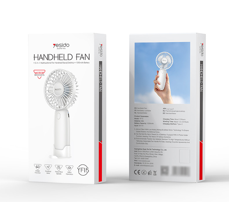 Yesido YF15 Handheld Mini Fan With Phone Holder Packaging