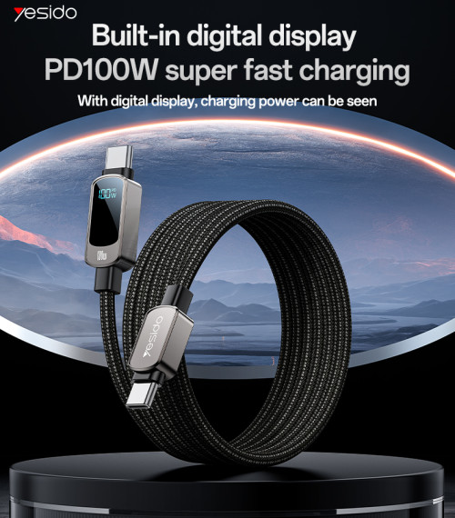 CA179 1.2 Meters Type-C To Type-C PD 100W Super Fast Charging Built-in Digital Display Data Cable