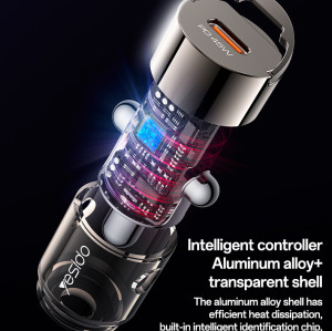 Y67 Aluminum Alloy Transparent Shell Pull Ring Design PD45W Fast Charging Mini Hidden Car Charger