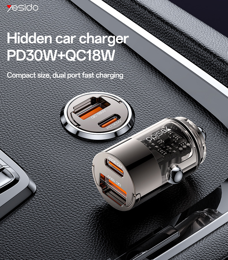 Yesido Y68 30W Fast Charging Mini Hidden Car Charger