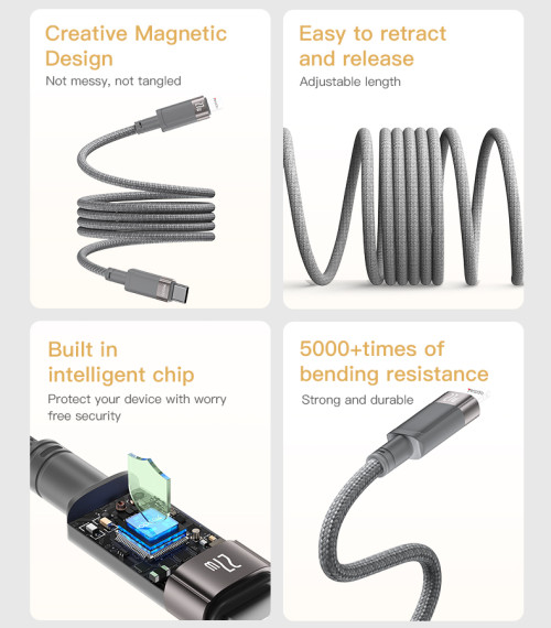 CA172L 1M Length TC To IP Built-in Intelligent Chip PD27W Fast Charging Magnetic Saving Data Cable