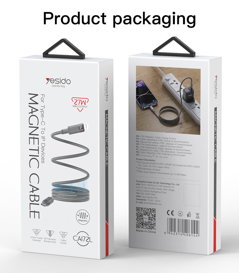 CA172L Type-C To IP 27W Magnetic Saving Data Cable packaging