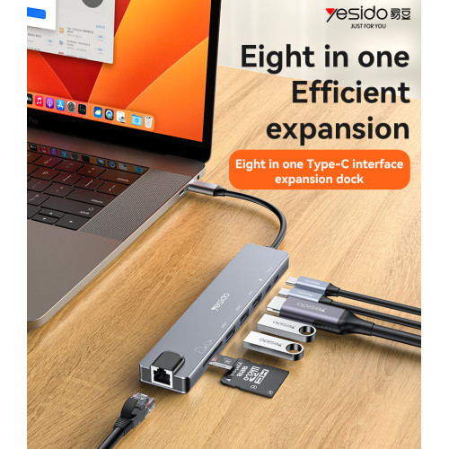 HB27 Aluminum Alloy PD100W Fast Charging Eight In One Type-C Interface Expansion Dock USB Hub