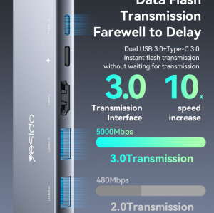 HB27 Aluminum Alloy PD100W Fast Charging Eight In One Type-C Interface Expansion Dock USB Hub