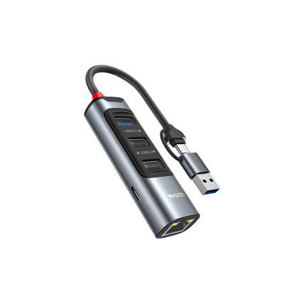 HB21 Aluminum Alloy PD100W Fast Charging Type-C/USB To PD100W + RJ45 + 3 USB Functional USB Hub