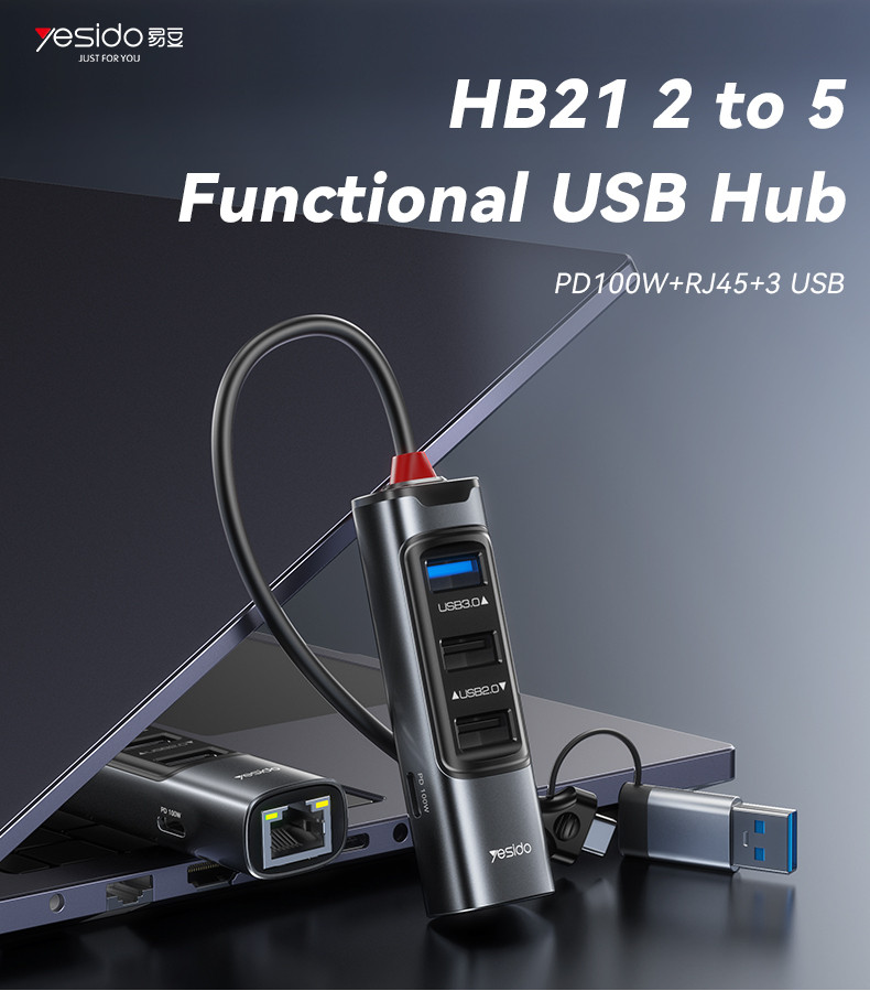 HB21 2 to 5 Functional USB Hub