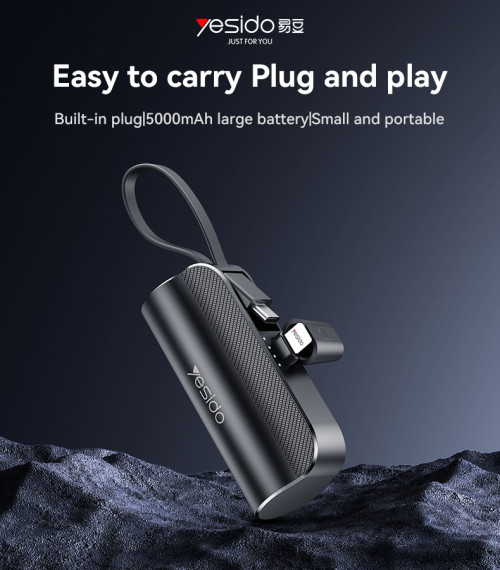 YP68 5000mAh Small And Portable 15W Power Build In Phone Holder Power Bank With Built-in IP Plug