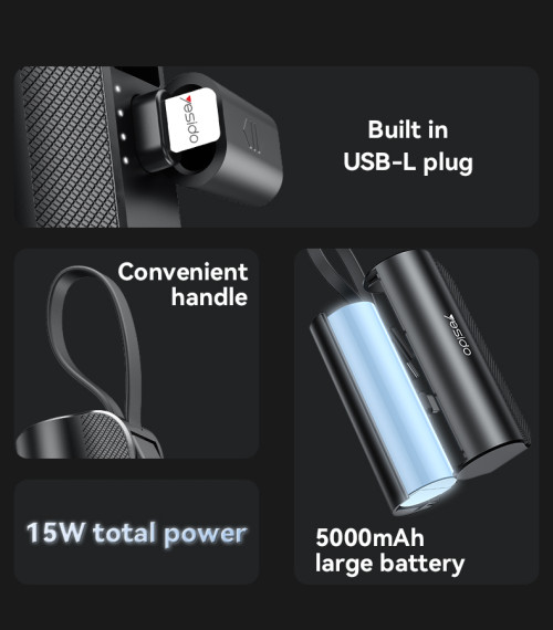 YP68 5000mAh Small And Portable 15W Power Build In Phone Holder Power Bank With Built-in IP Plug