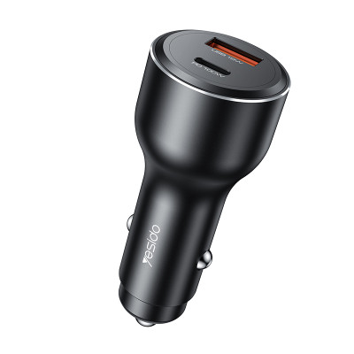 Y65 118W Super Fast Charging Aluminum Alloy QC18W+PD100W USB & Type-C Dual Ports Car Charger