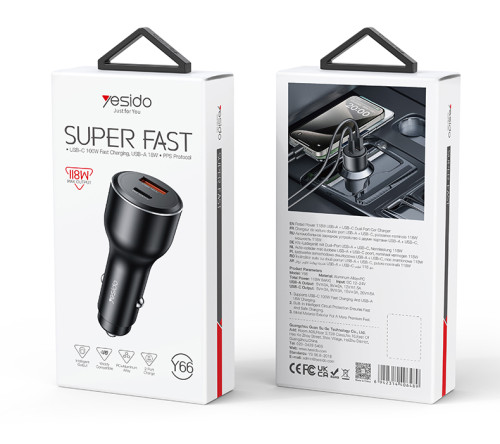 Y65 118W Super Fast Charging Aluminum Alloy QC18W+PD100W USB & Type-C Dual Ports Car Charger