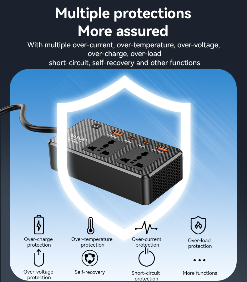 Yesido VC07 200W Adapter Charger Car Inverter Details