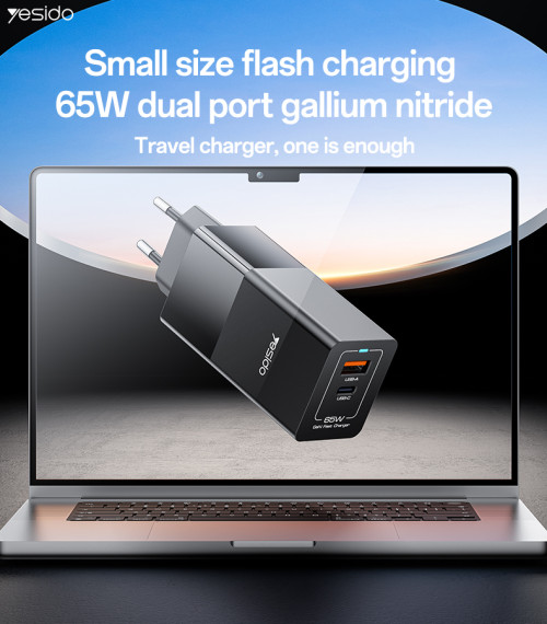 YC73 65W Fast Charging USB & Type-C Dual Ports PC Fireproof GaN European Specification Charger